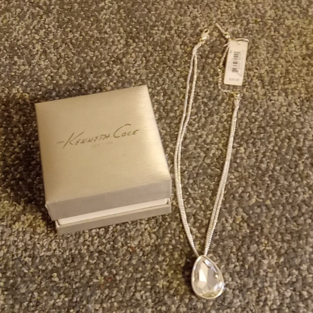 Kenneth Cole large crystal pendent double strand chain necklace